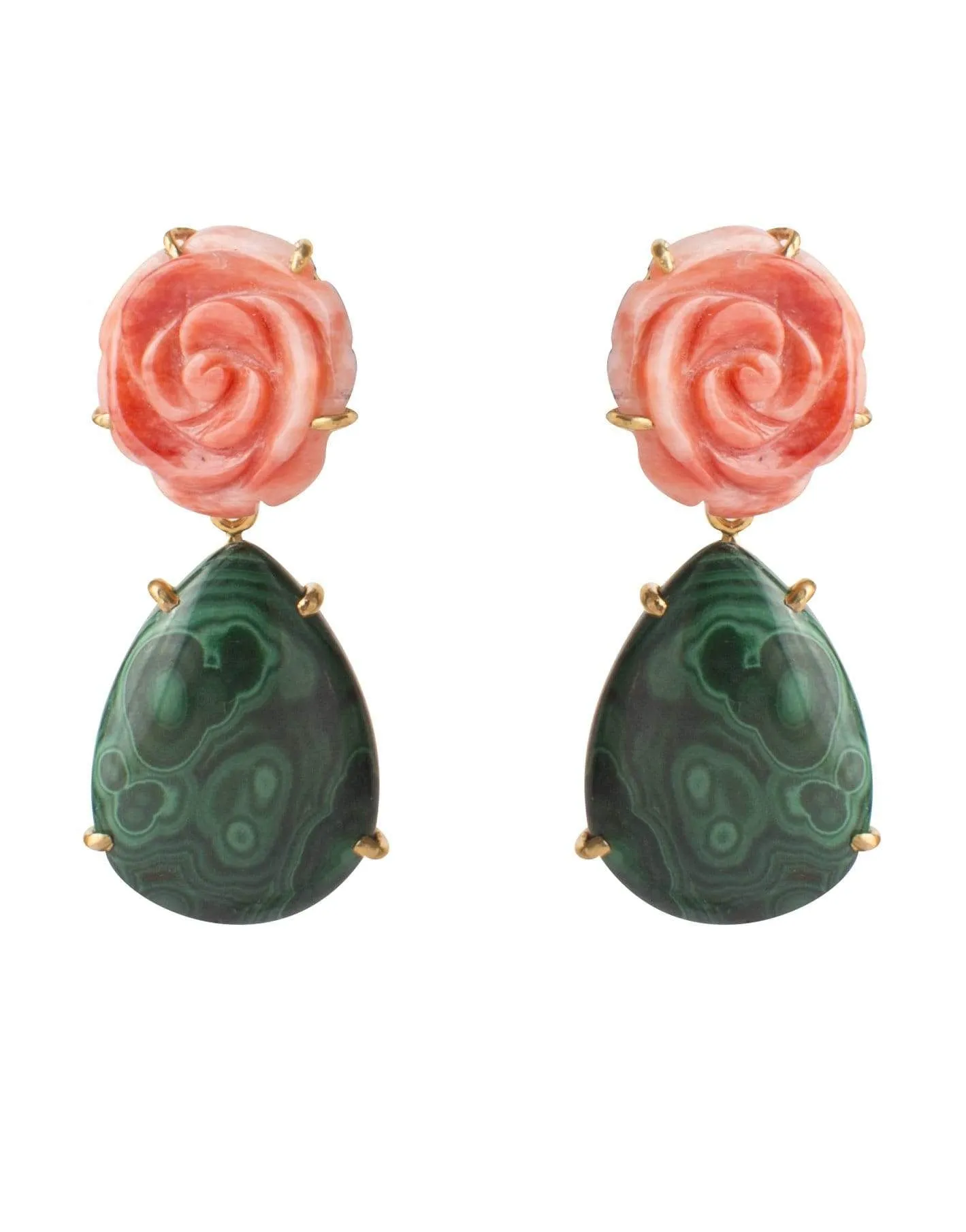 Orange Sea Shell Flower & Malachite Earrings