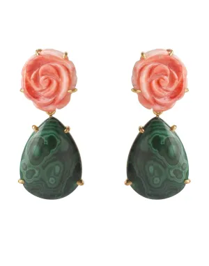 Orange Sea Shell Flower & Malachite Earrings
