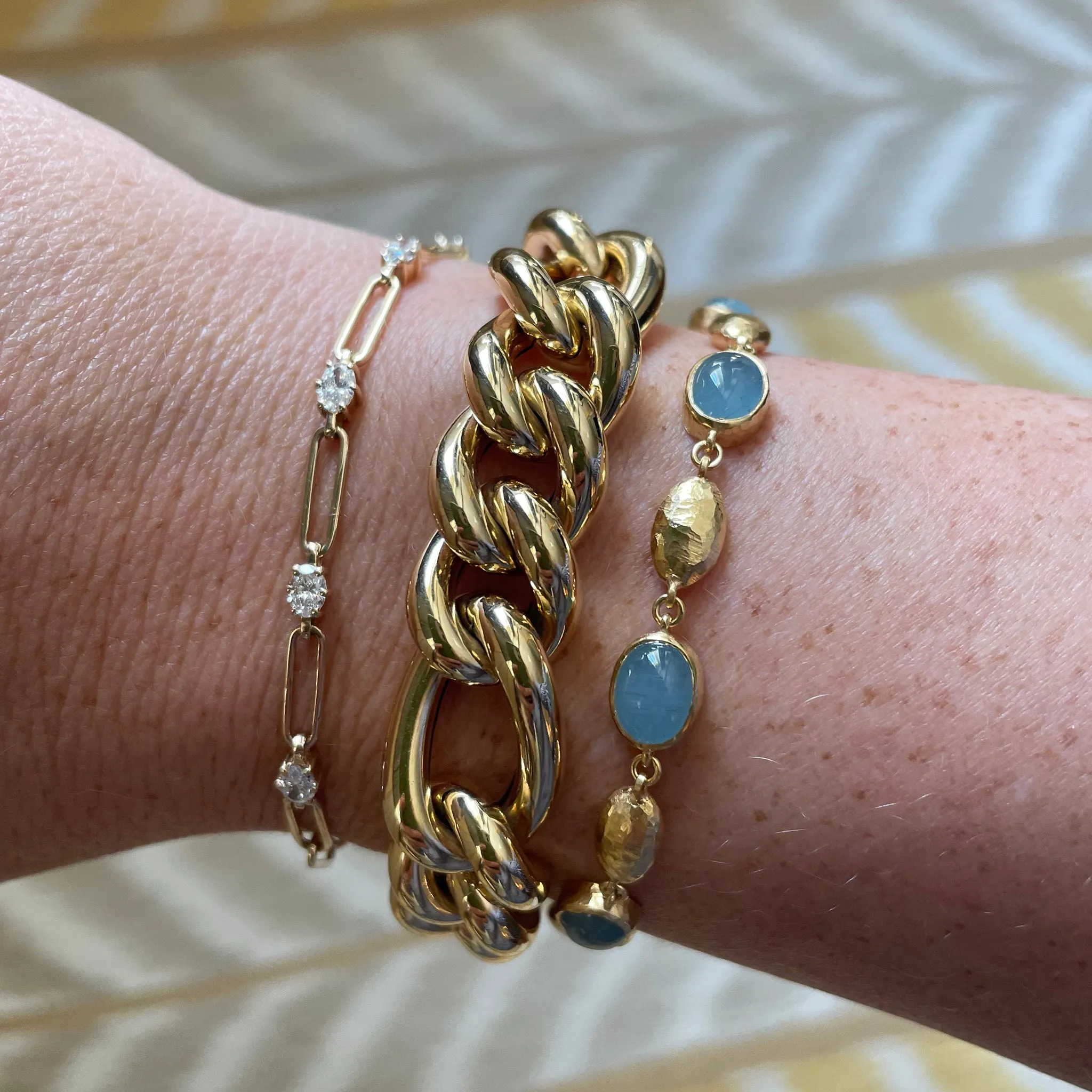 Oval Diamond Station 14K Yellow Gold Paperclip Link Bracelet