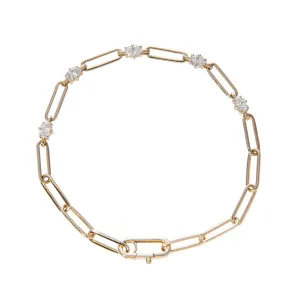 Oval Diamond Station 14K Yellow Gold Paperclip Link Bracelet