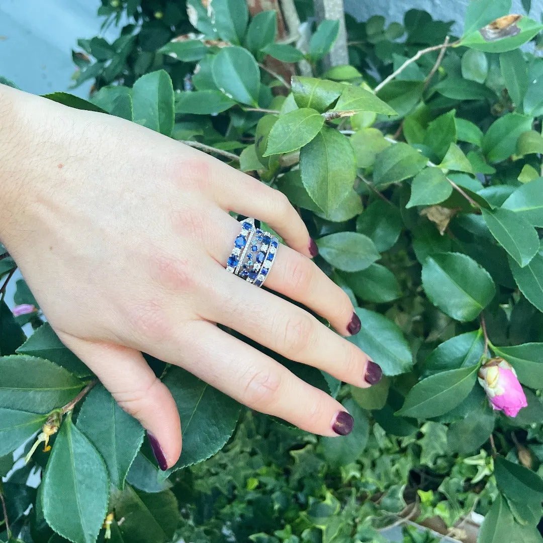 Oval Sapphire & Round Diamond 18K White Gold Band Croghans