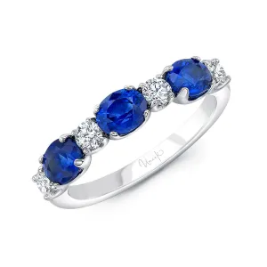 Oval Sapphire & Round Diamond 18K White Gold Band Croghans