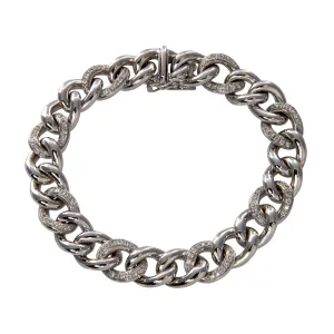 Pav Diamond 18K White Gold Curb Link Bracelet