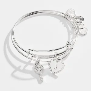 Pav Key to Love Charm Bangle Bracelets, Set of 2