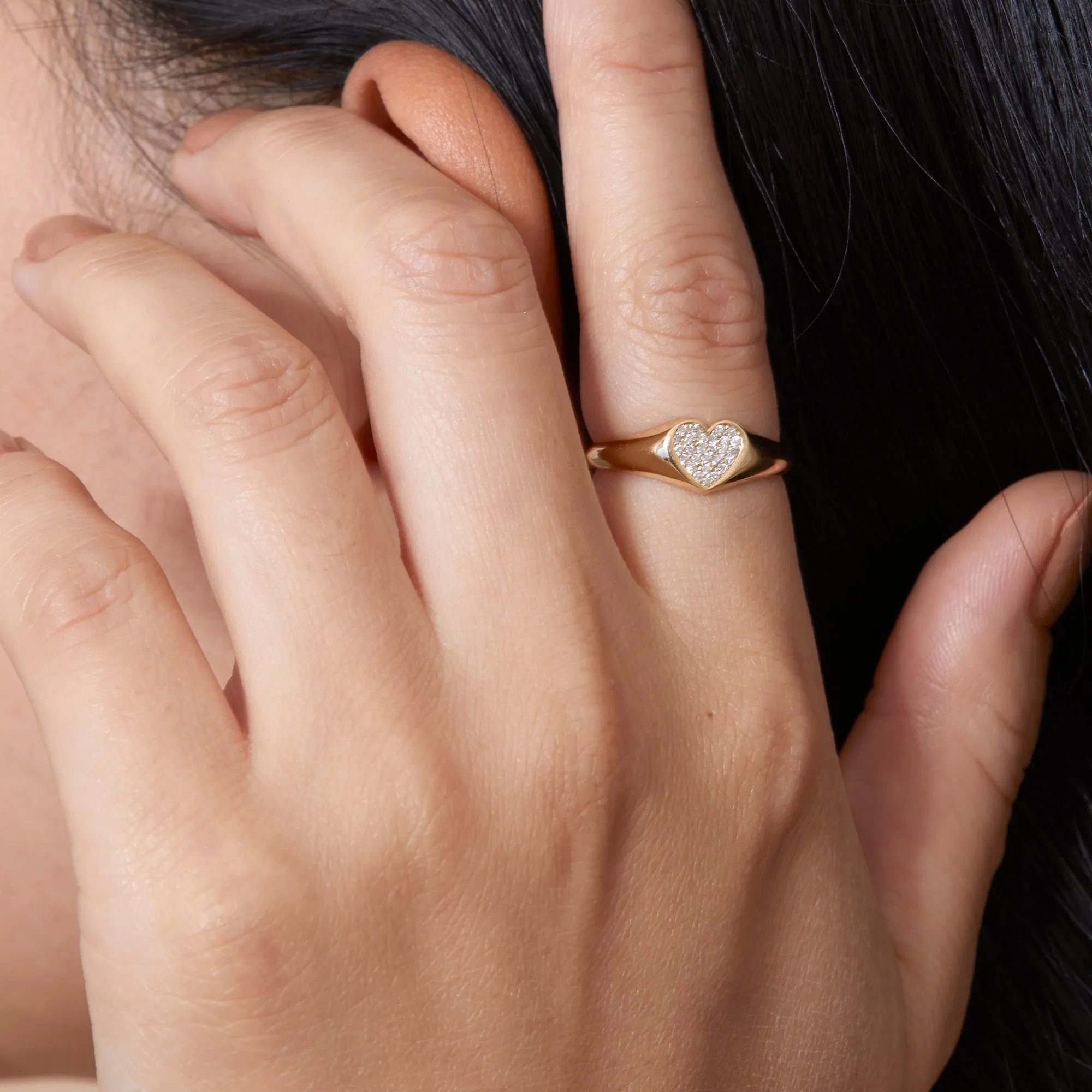 Pave Diamond Heart Signet Ring, Kate SARAHELISE