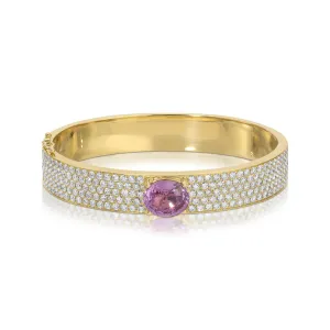 PAVE DIAMOND OVAL BRACELET WITH OVAL PINK SAPPHIRE CUSHION CENTER Anita Ko