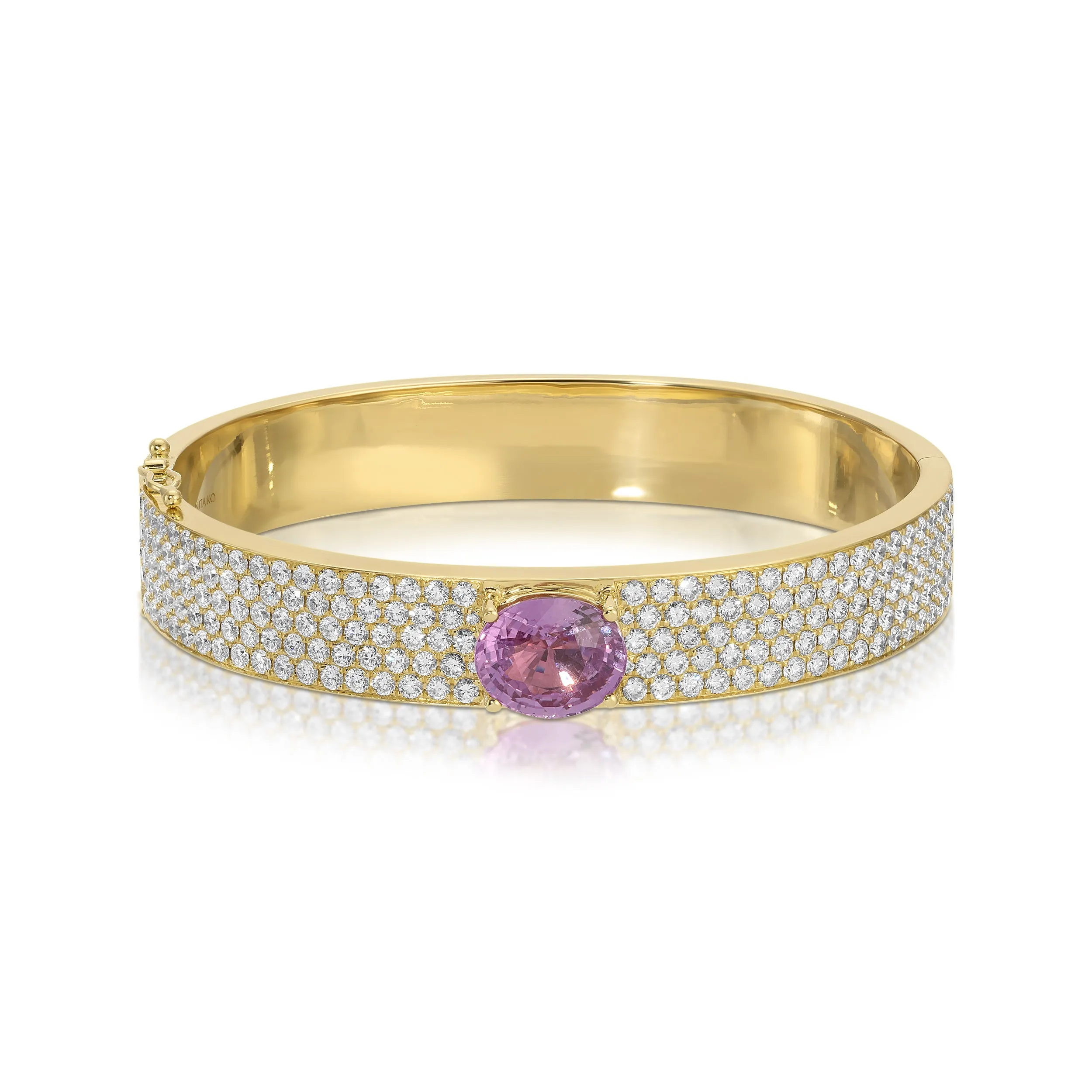 PAVE DIAMOND OVAL BRACELET WITH OVAL PINK SAPPHIRE CUSHION CENTER Anita Ko