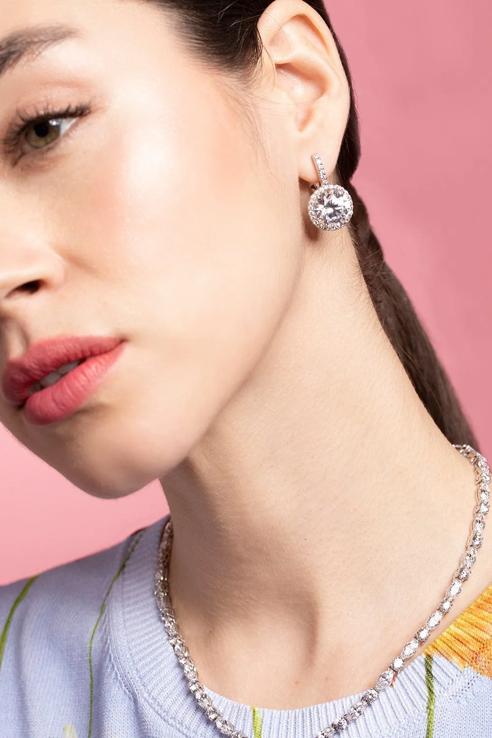 Pave Solitaire Drop Earrings