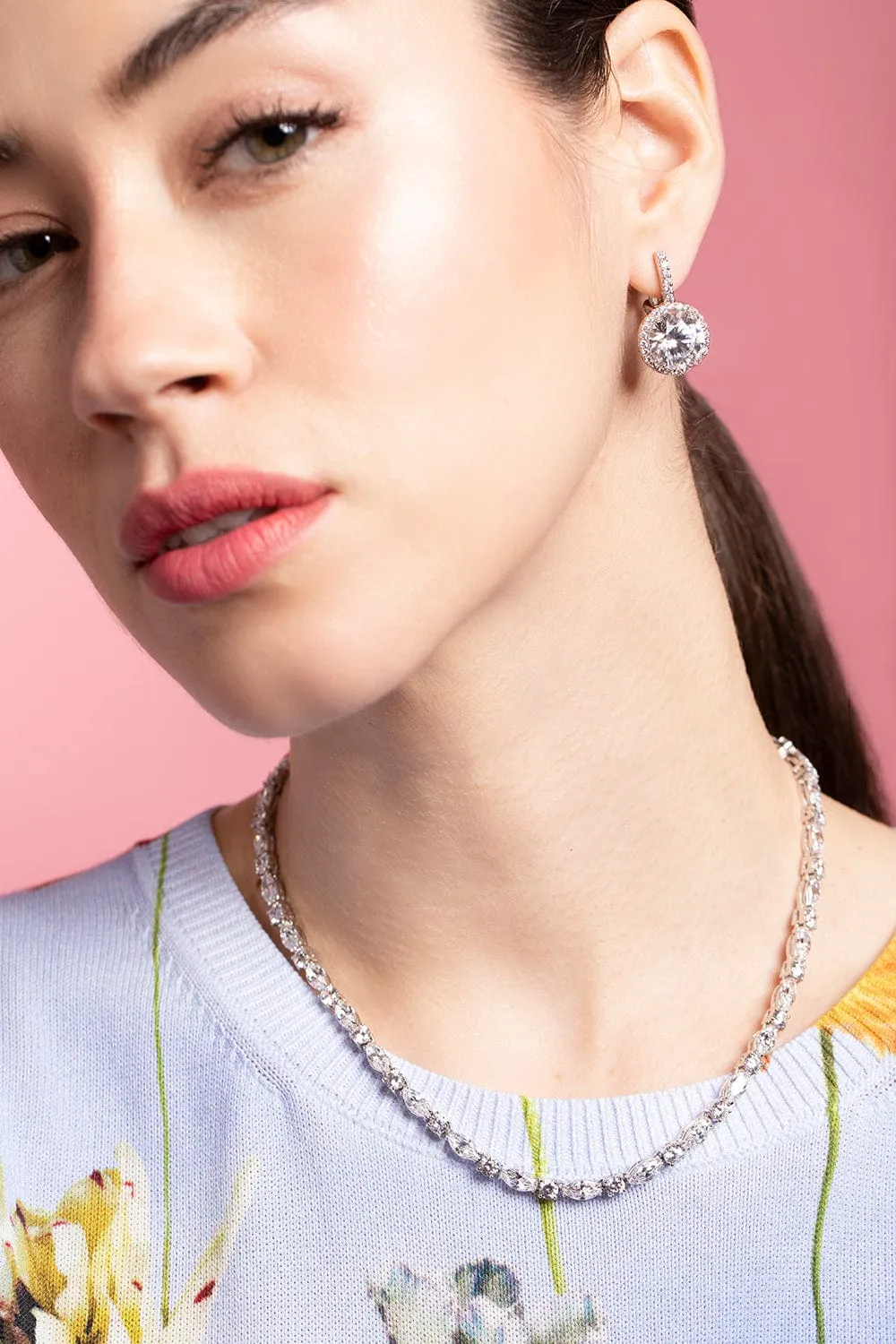 Pave Solitaire Drop Earrings