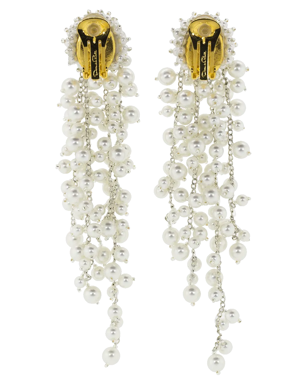Pearl Drop Cluster Clip Earrings