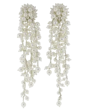 Pearl Drop Cluster Clip Earrings