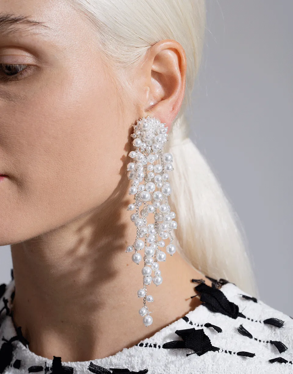 Pearl Drop Cluster Clip Earrings
