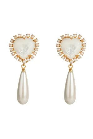 Pearl Heart Drop Earrings