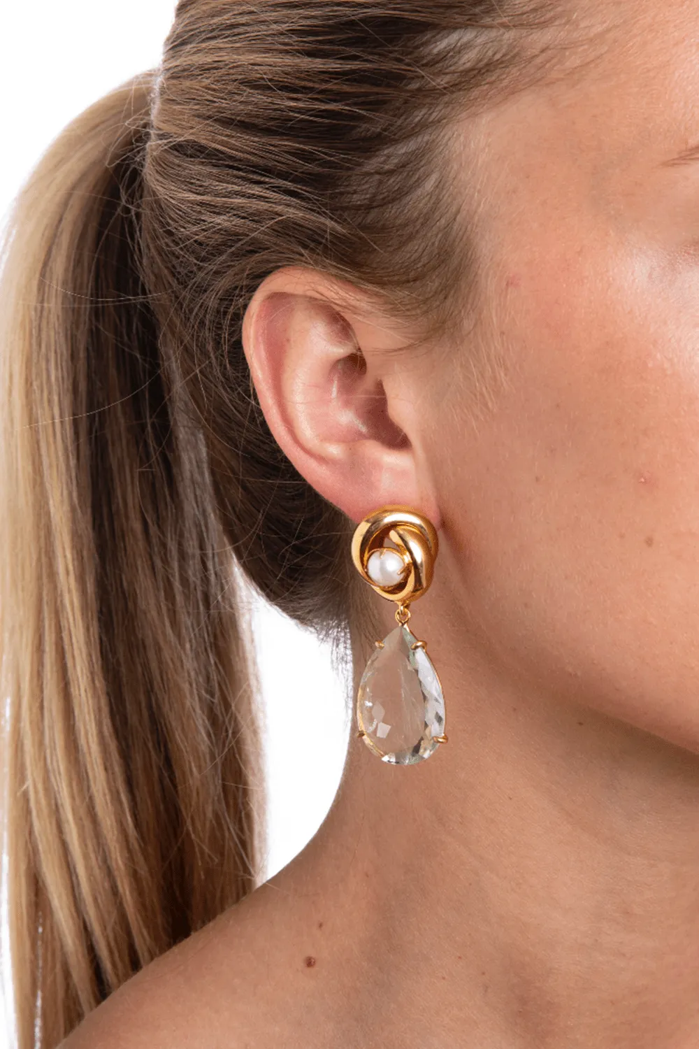 Pearl Love Knot Drop Earrings