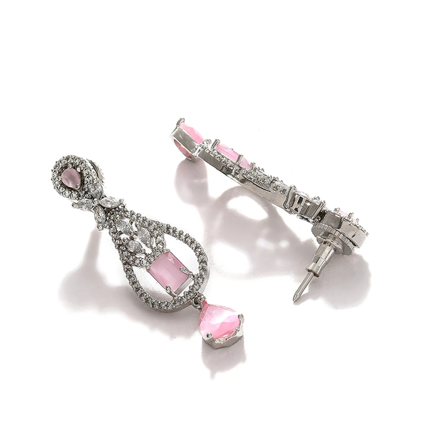 Pink Color Silver Plated Designer Stone Necklace Set For Women's