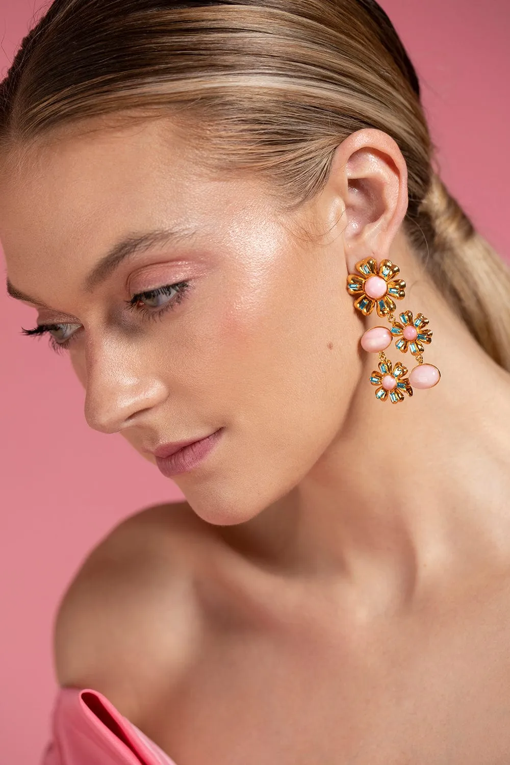 Pink Opal and Blue Quartz Drop Earrings