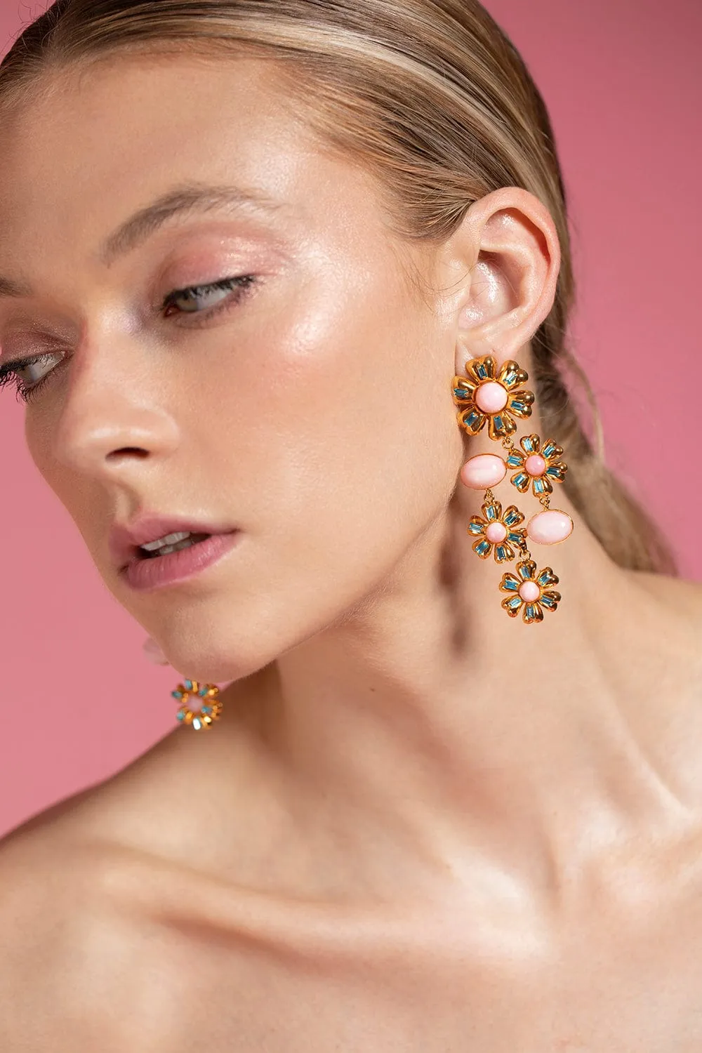 Pink Opal and Blue Quartz Drop Earrings