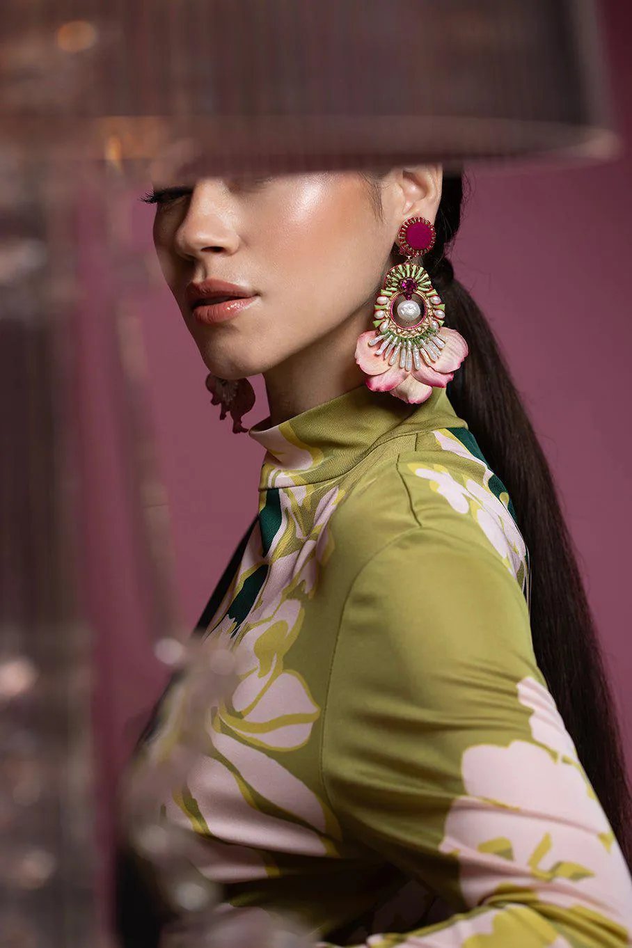 Pink Rhodes Silk Flower Earrings