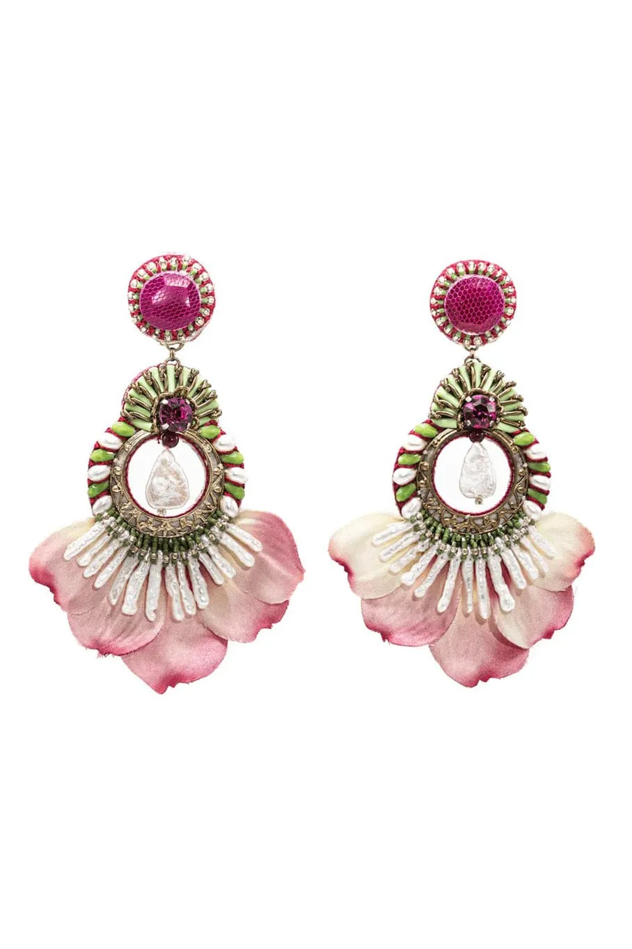 Pink Rhodes Silk Flower Earrings