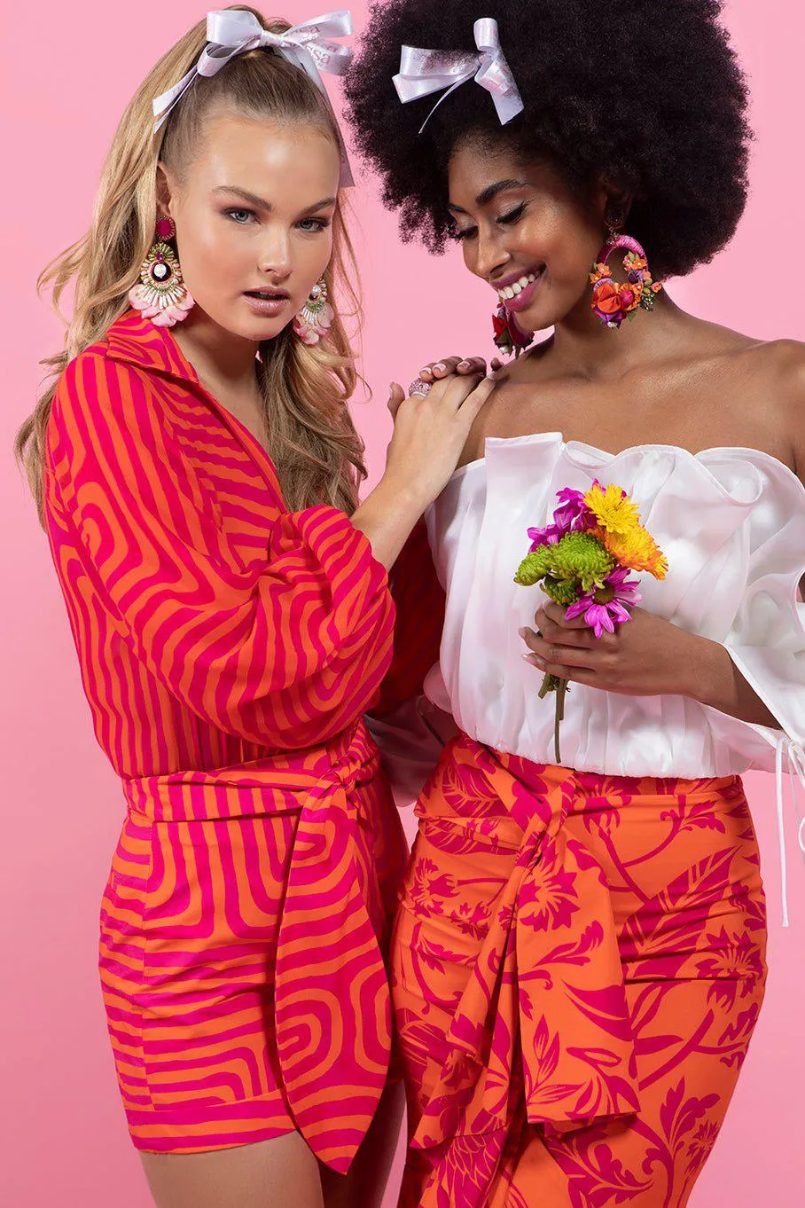 Pink Rhodes Silk Flower Earrings