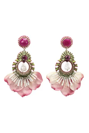 Pink Rhodes Silk Flower Earrings