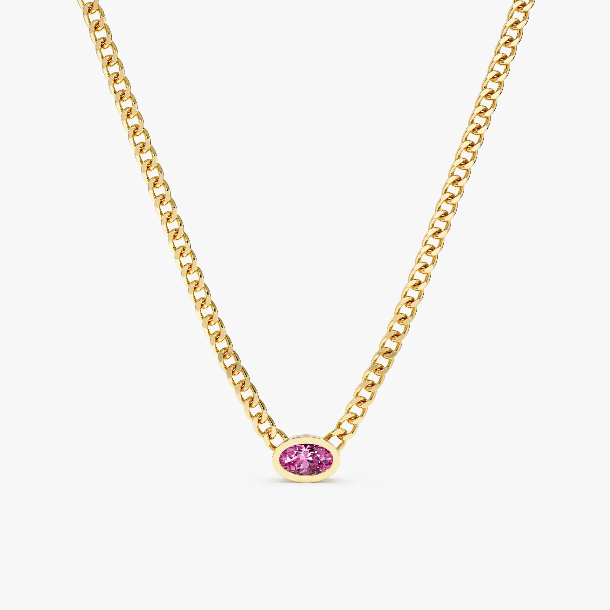Pink Sapphire Cuban Chain Necklace, Nicole SARAHELISE