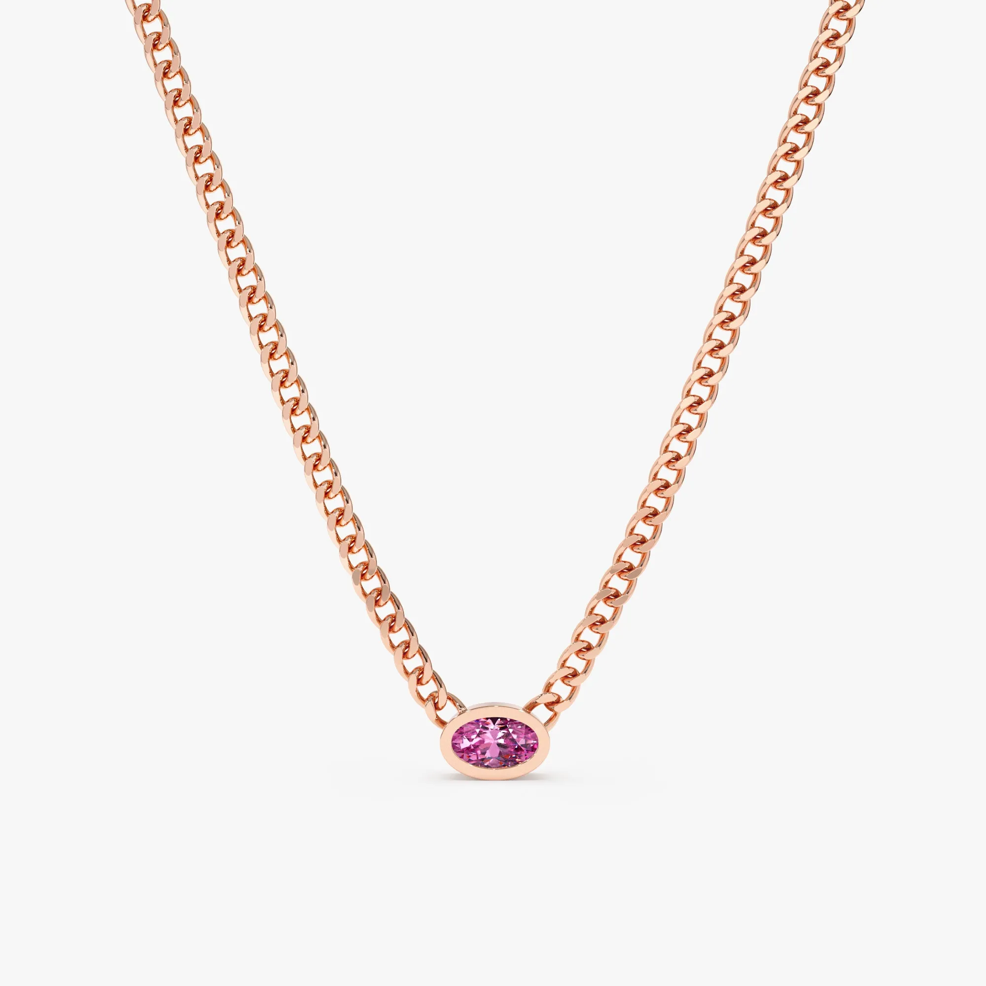 Pink Sapphire Cuban Chain Necklace, Nicole SARAHELISE