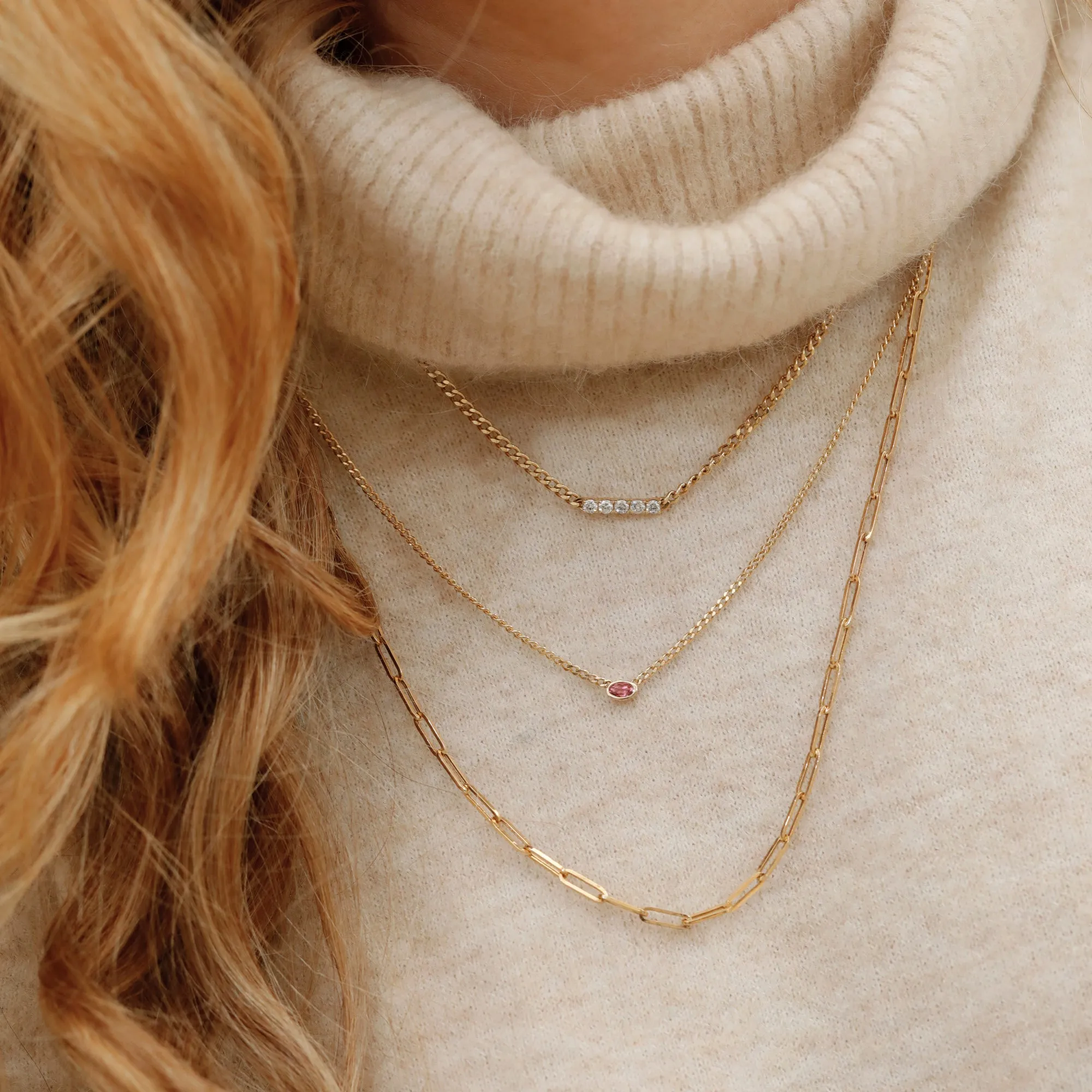 Pink Sapphire Cuban Chain Necklace, Nicole SARAHELISE