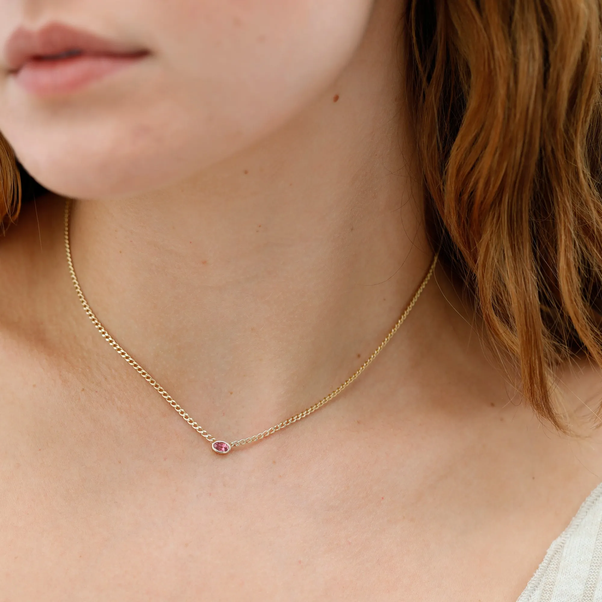 Pink Sapphire Cuban Chain Necklace, Nicole SARAHELISE
