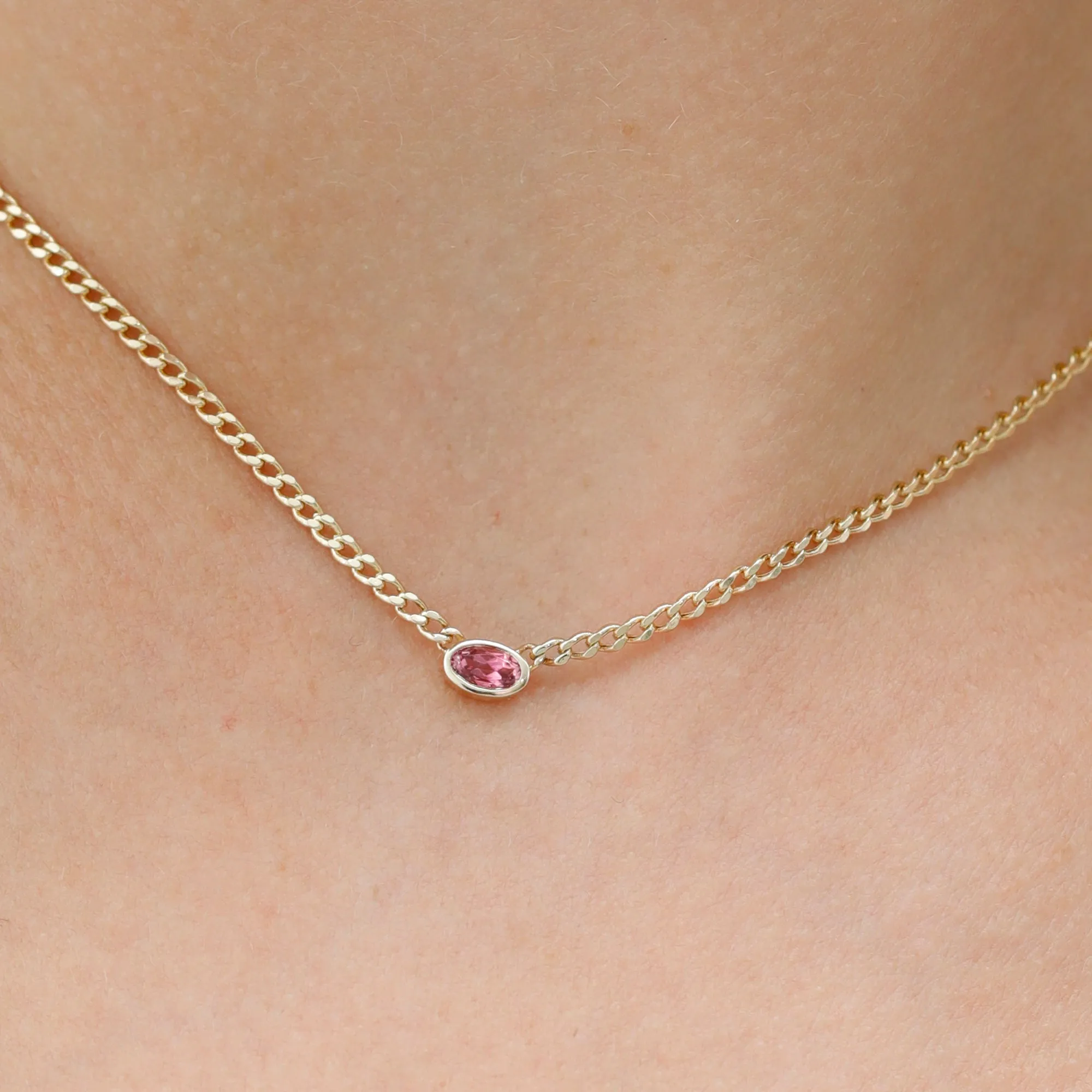 Pink Sapphire Cuban Chain Necklace, Nicole SARAHELISE