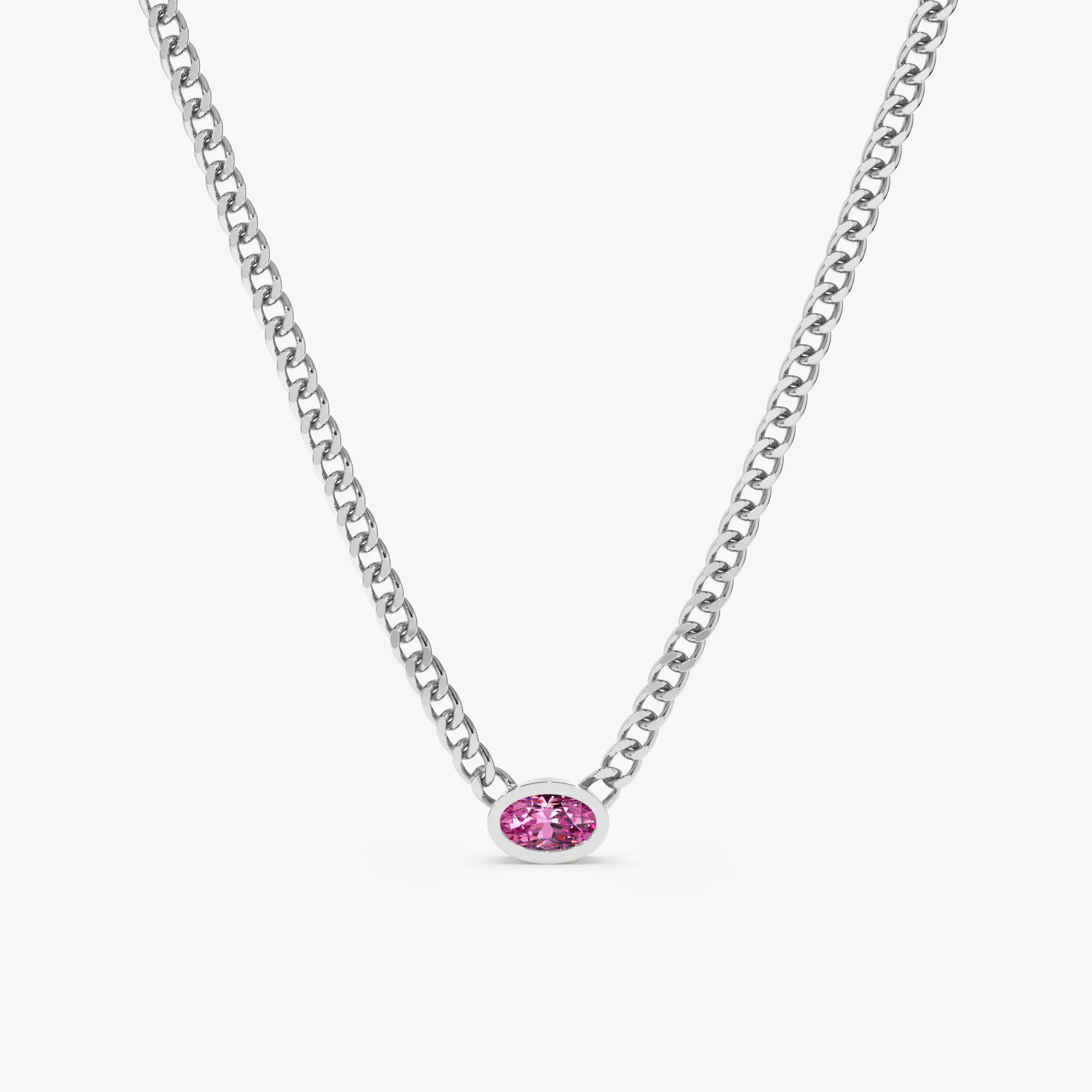 Pink Sapphire Cuban Chain Necklace, Nicole SARAHELISE
