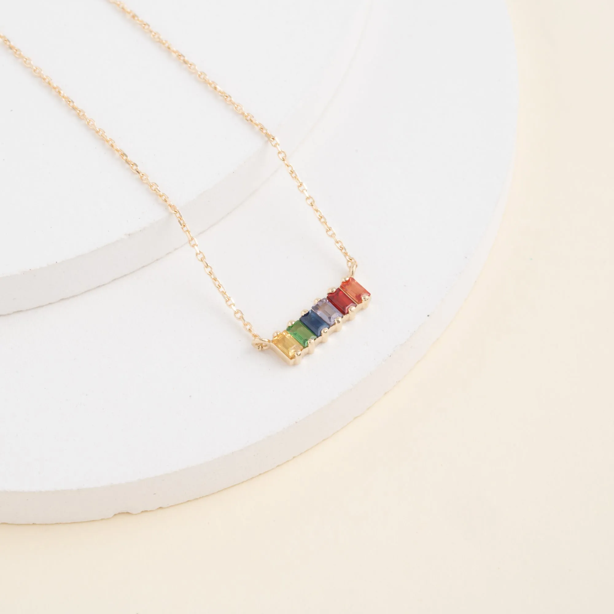 Rainbow Sapphire Bar Necklace, Kira SARAHELISE