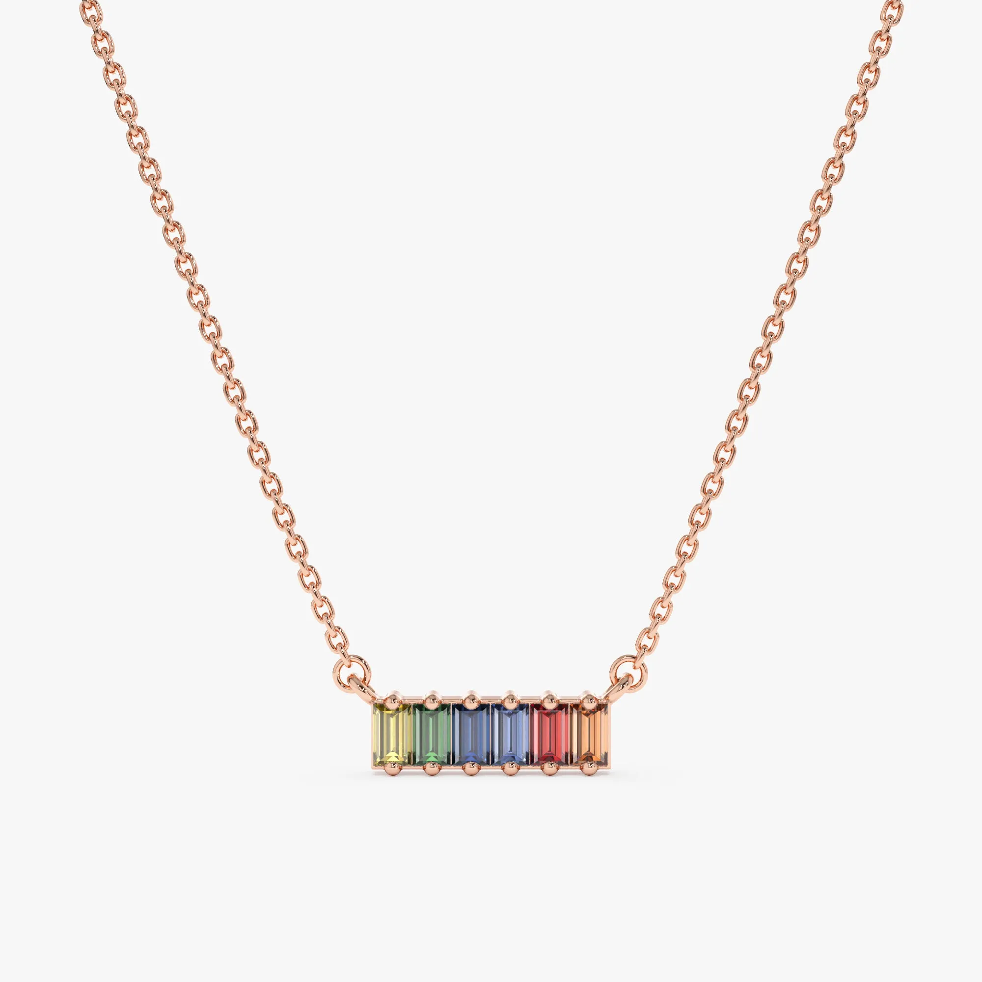 Rainbow Sapphire Bar Necklace, Kira SARAHELISE