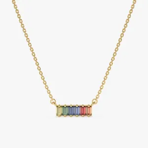 Rainbow Sapphire Bar Necklace, Kira SARAHELISE