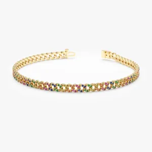 Rainbow Sapphire Cuban Chain Bracelet - 3 mm, Sonya SARAHELISE