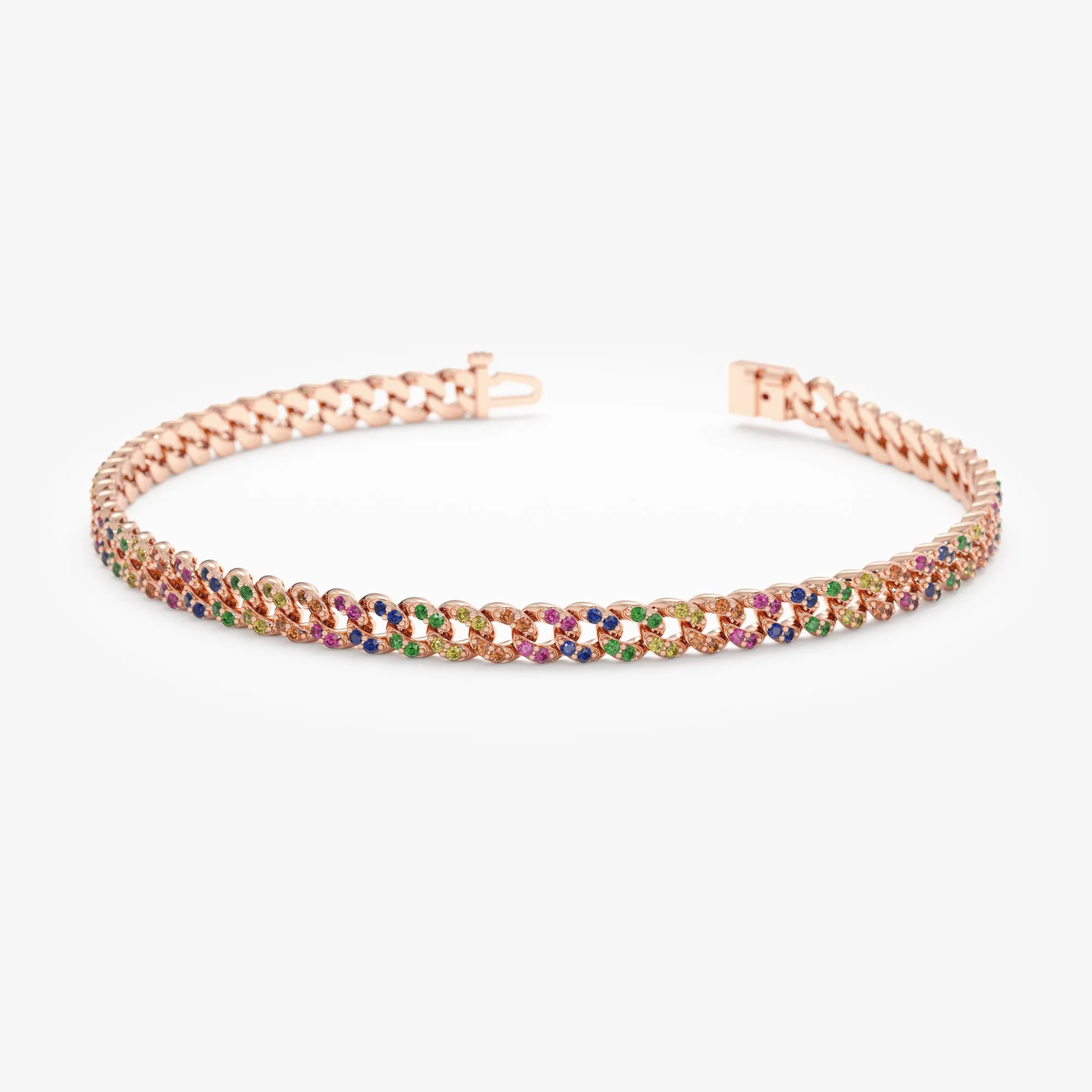 Rainbow Sapphire Cuban Chain Bracelet - 3 mm, Sonya SARAHELISE