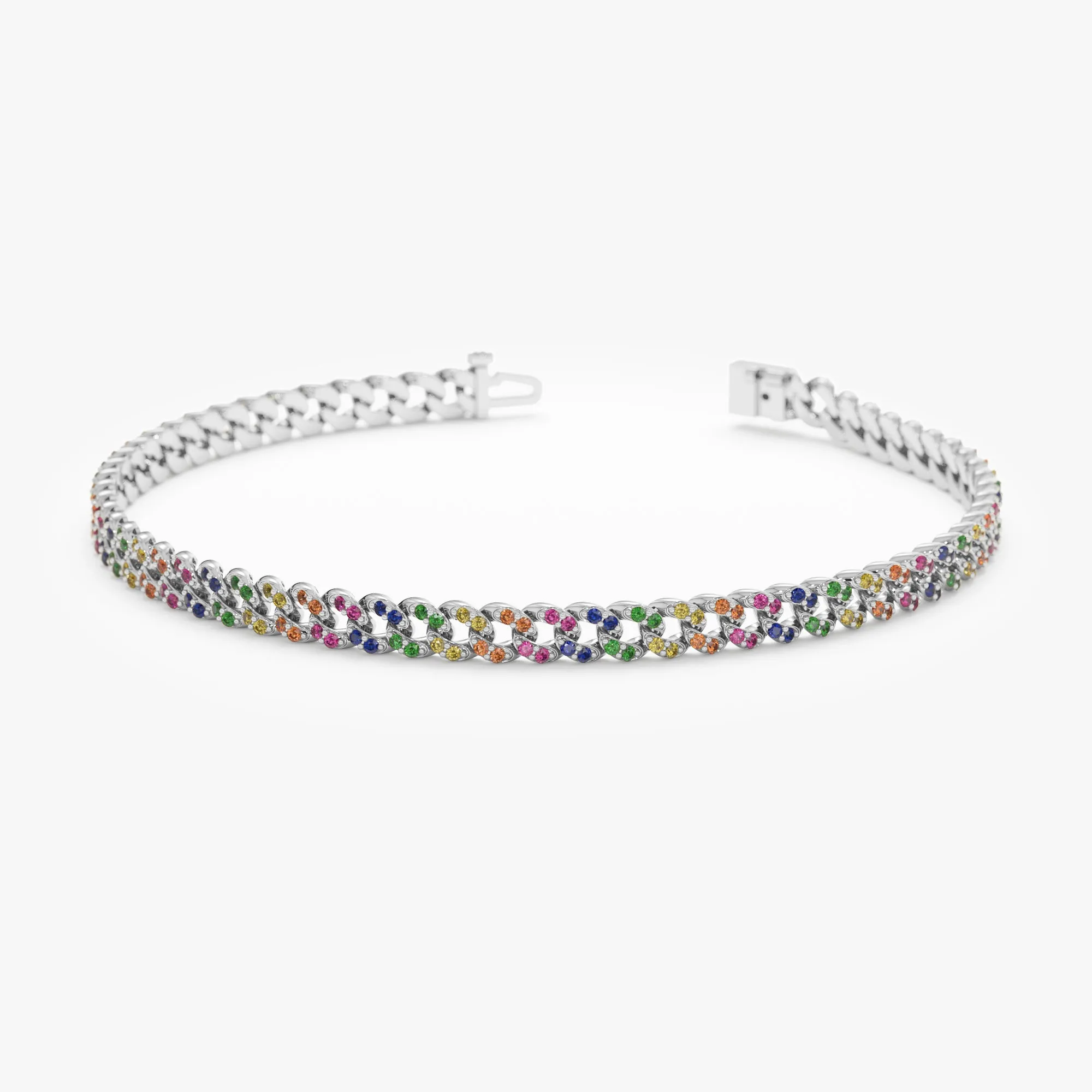 Rainbow Sapphire Cuban Chain Bracelet - 3 mm, Sonya SARAHELISE