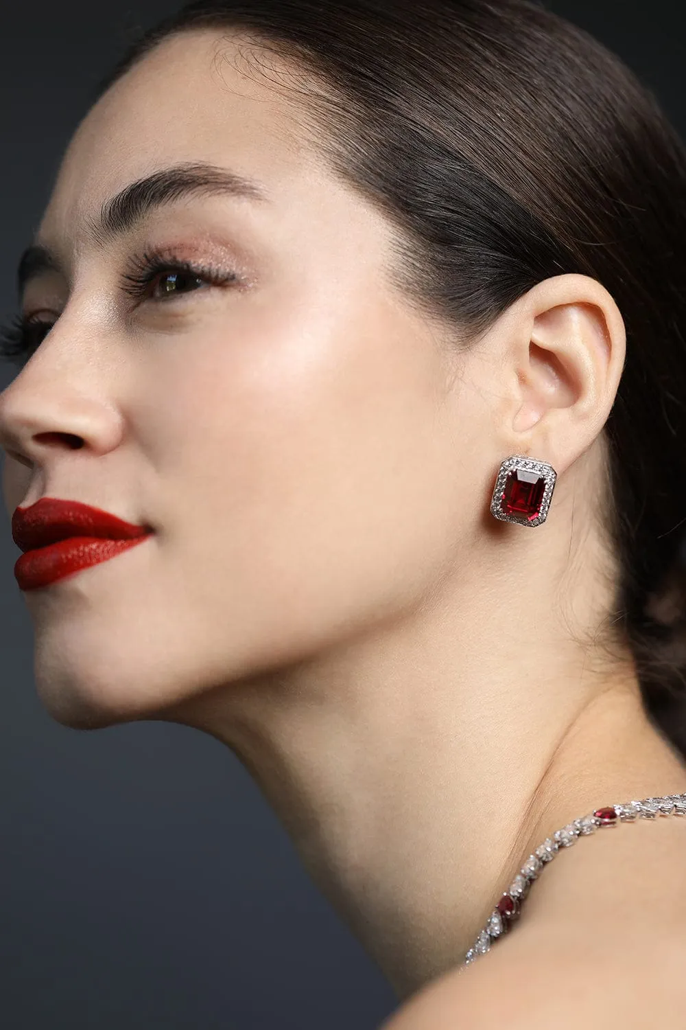 Red CZ Emerald Cut Earrings