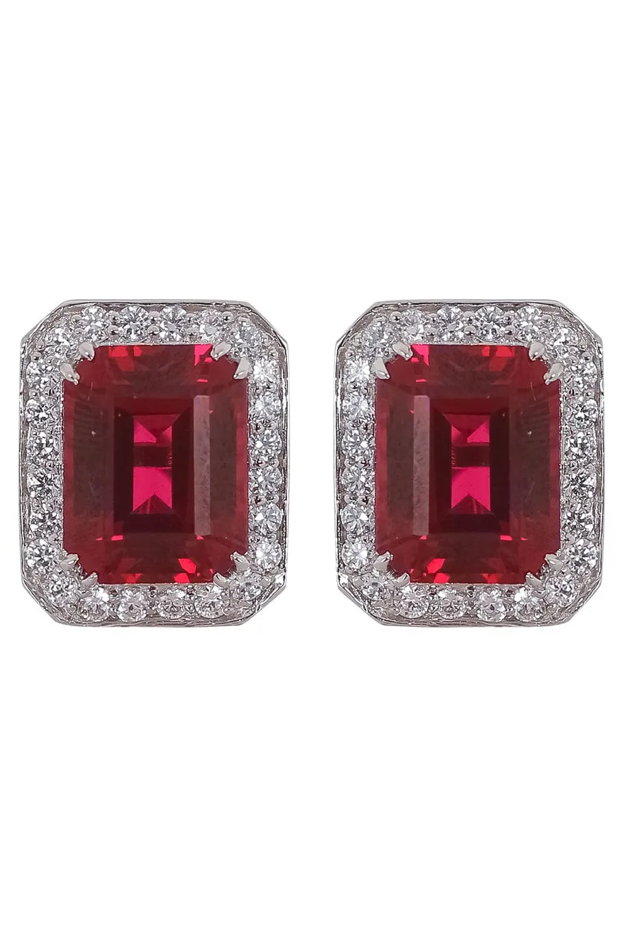 Red CZ Emerald Cut Earrings