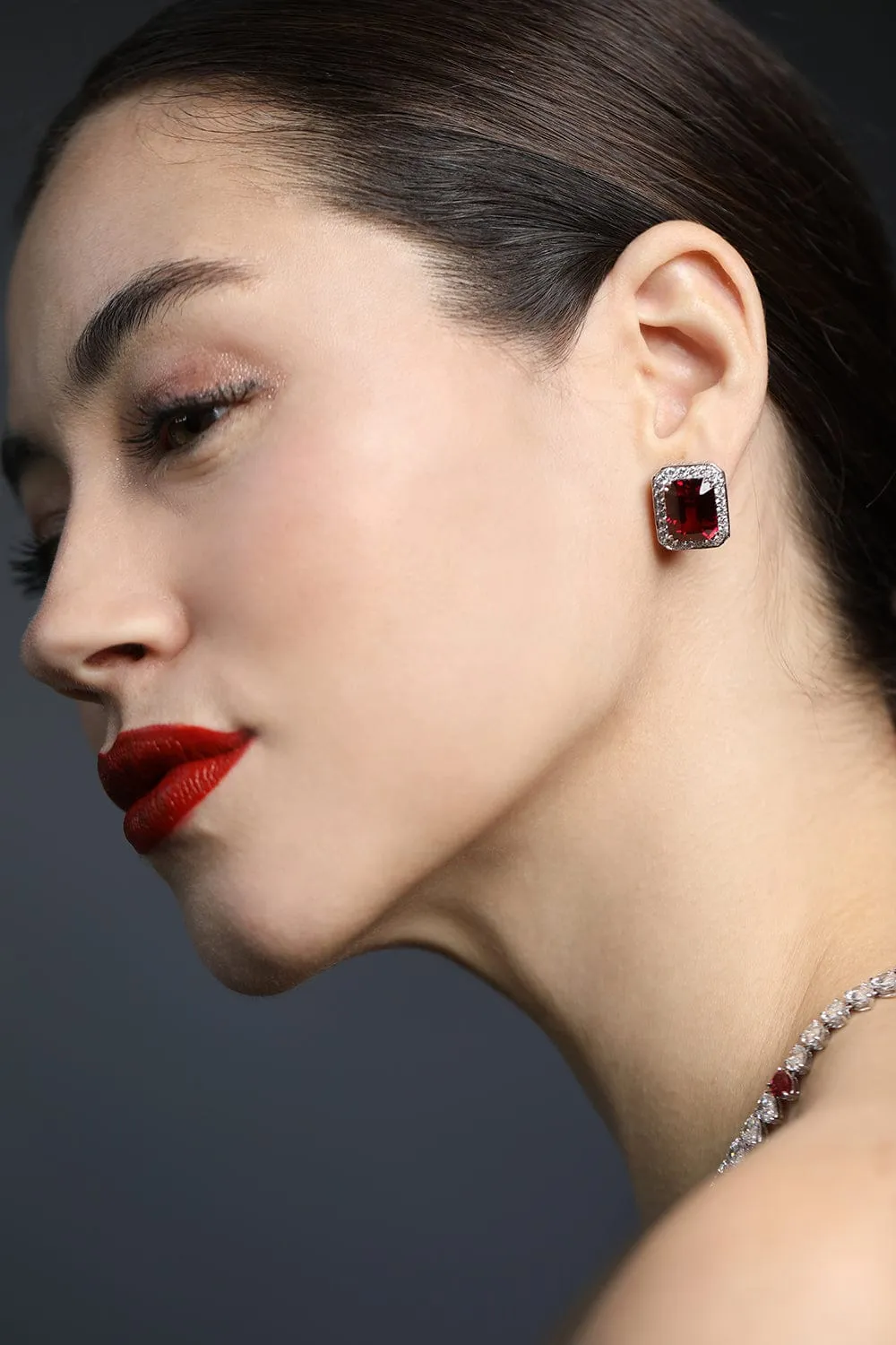 Red CZ Emerald Cut Earrings