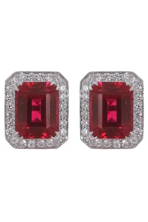 Red CZ Emerald Cut Earrings