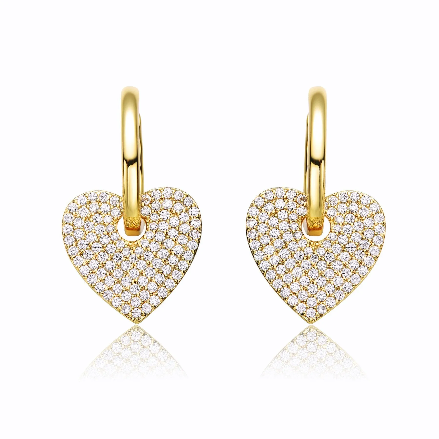 RG 14k Yellow Gold Plated with Cubic Zirconia Heart Dangle Infinity Hoop Drop Earrings