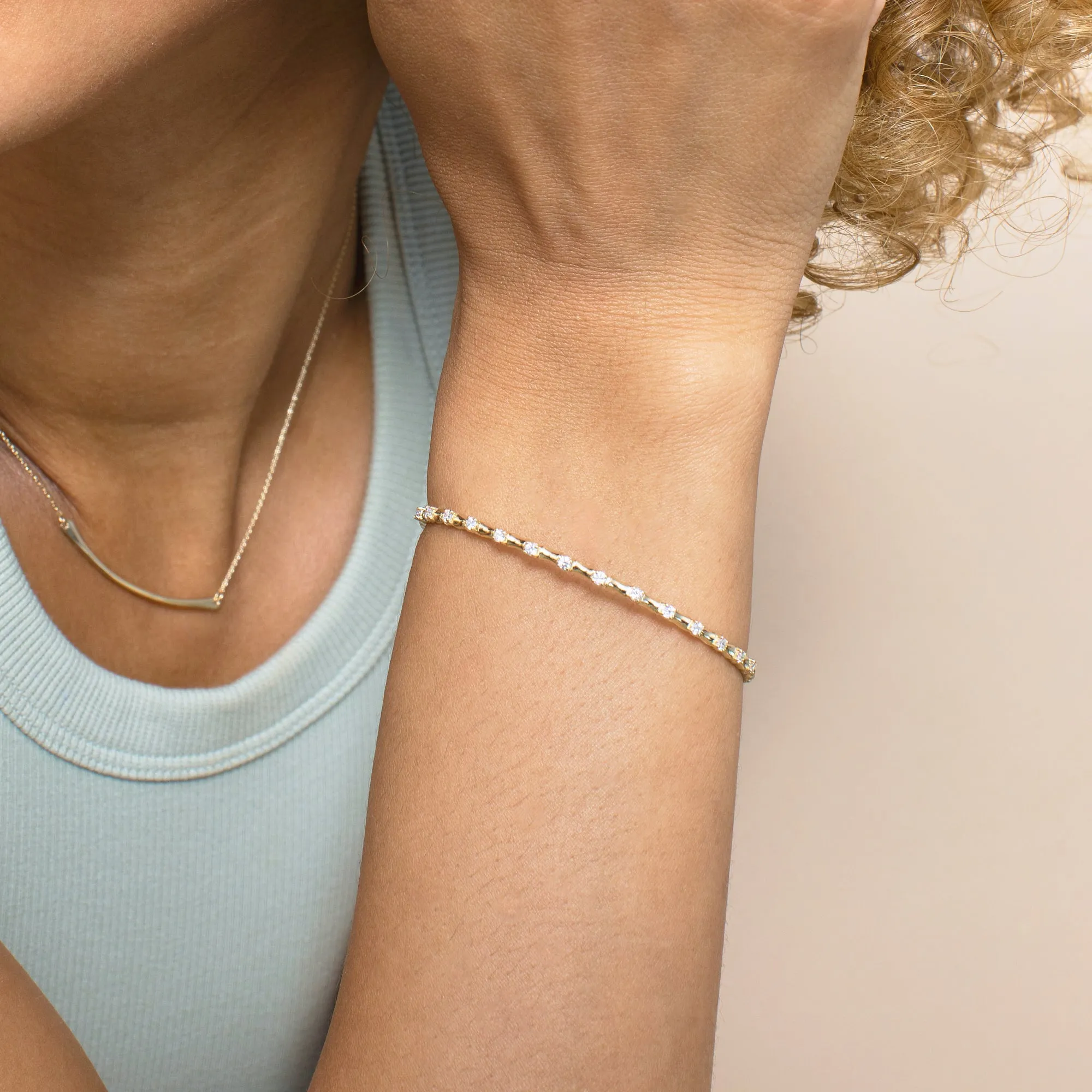 Ribbed Diamond Bangle Bracelet, Yvaine SARAHELISE