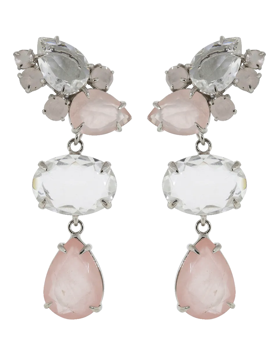 Rose And Clear Quartz Earrings