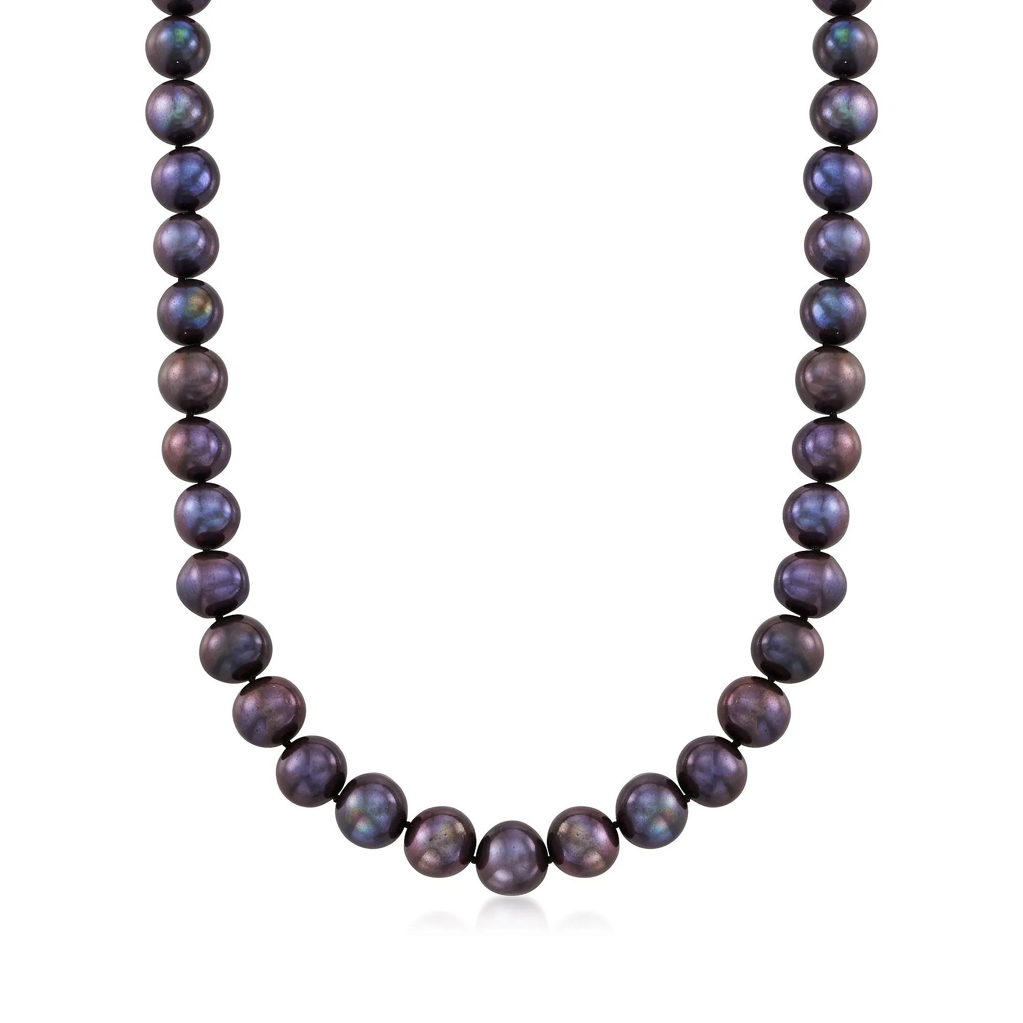 Ross-Simons 10-11mm Black Cultured Pearl Necklace With 14kt Yellow Gold