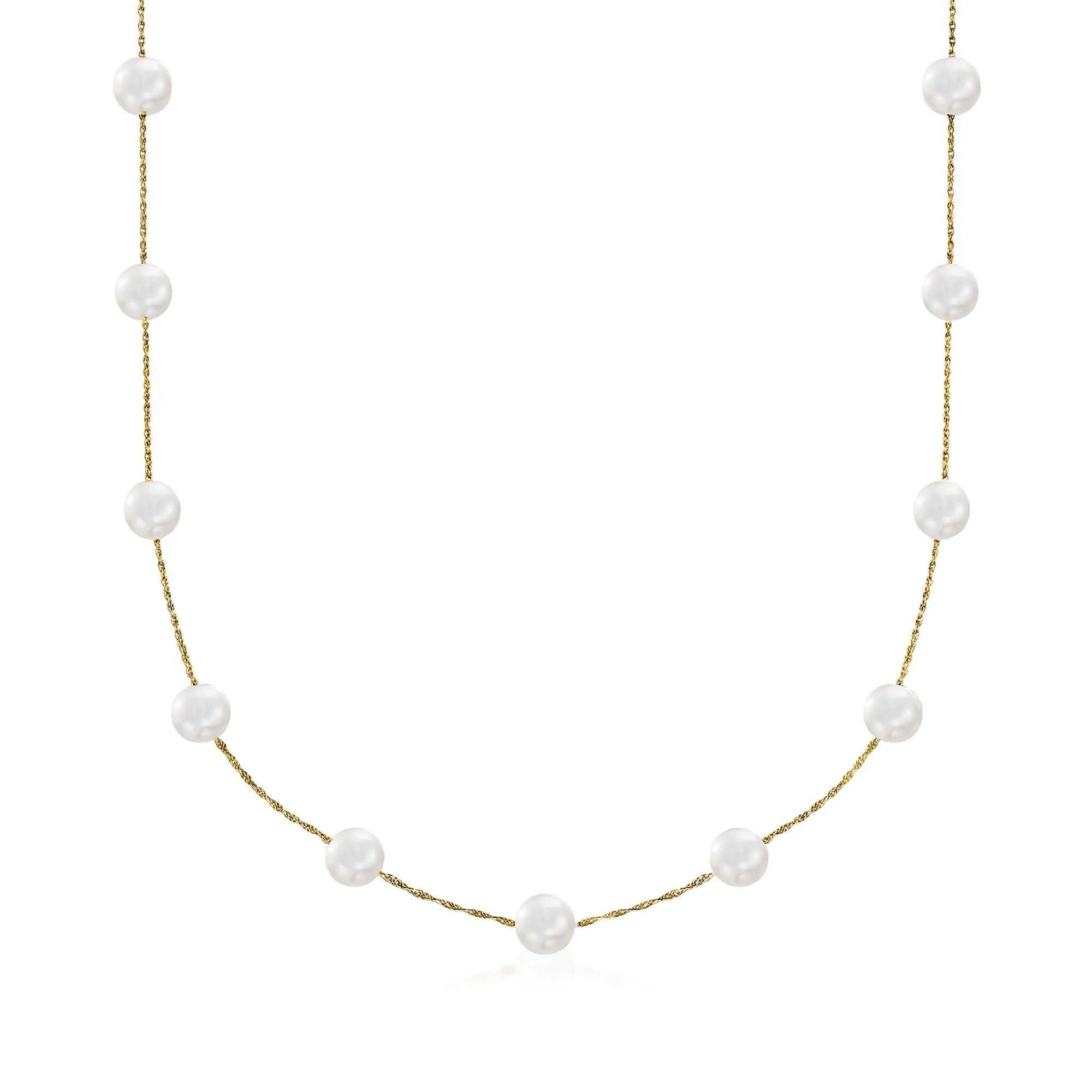 Ross-Simons 6-6.5mm Cultured Pearl Station Necklace in 14kt Yellow Gold