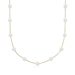 Ross-Simons 6-6.5mm Cultured Pearl Station Necklace in 14kt Yellow Gold