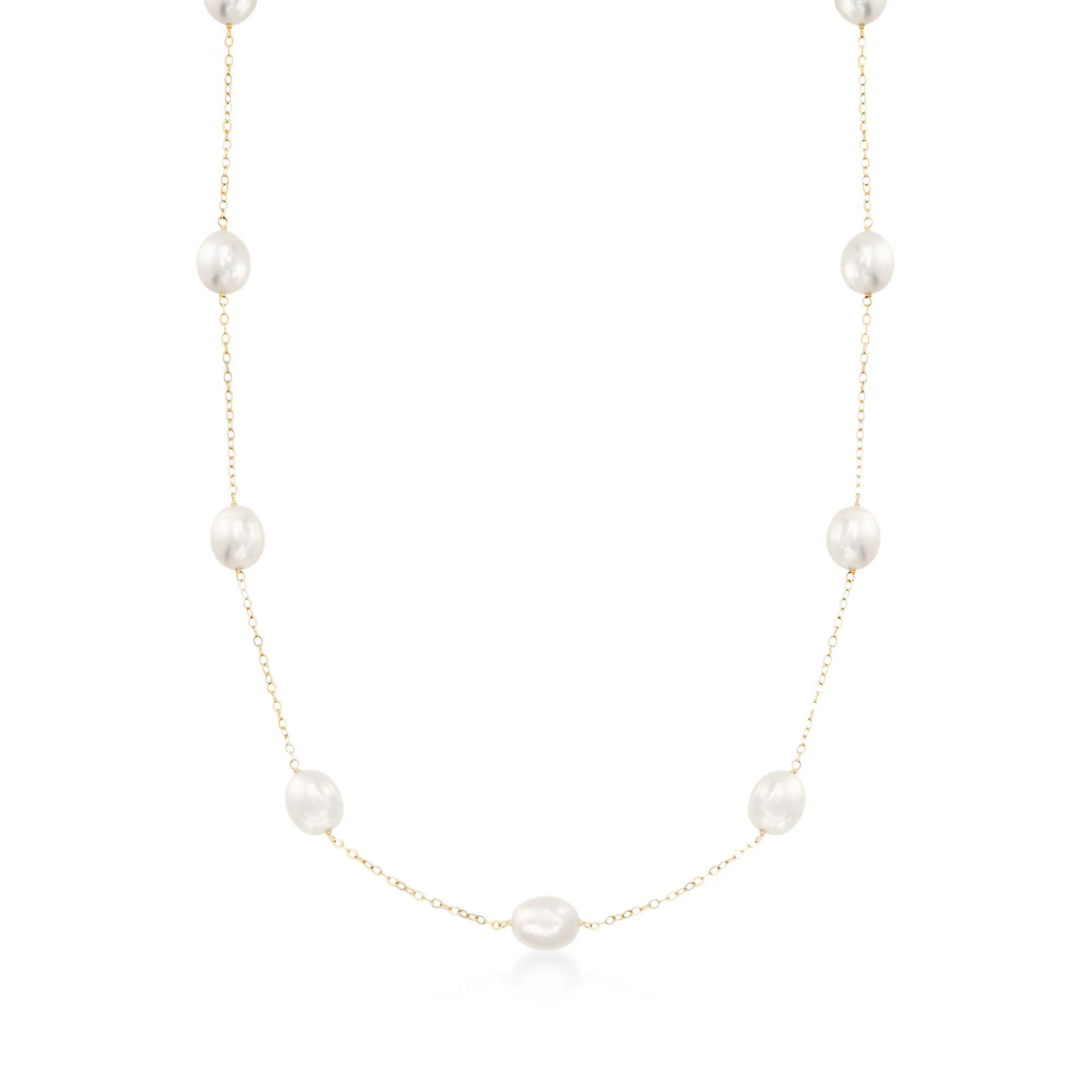 Ross-Simons 8-8.5mm Cultured Pearl Station Necklace in 14kt Yellow Gold