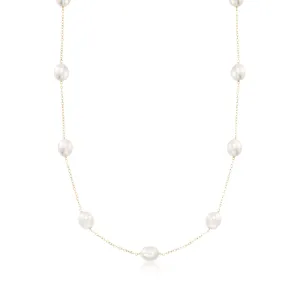 Ross-Simons 8-8.5mm Cultured Pearl Station Necklace in 14kt Yellow Gold