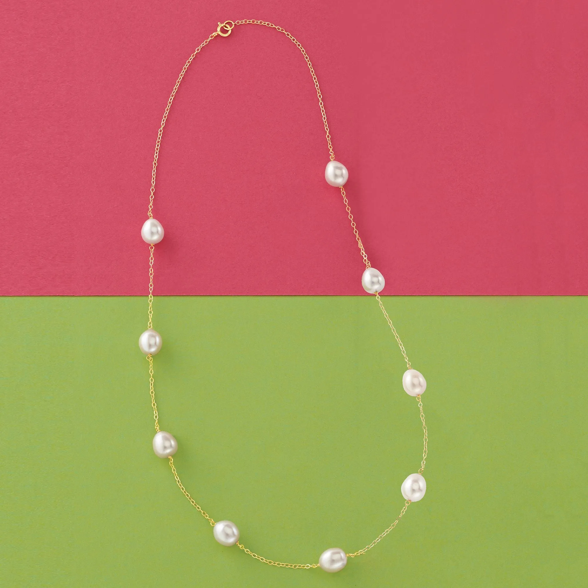 Ross-Simons 8-8.5mm Cultured Pearl Station Necklace in 14kt Yellow Gold